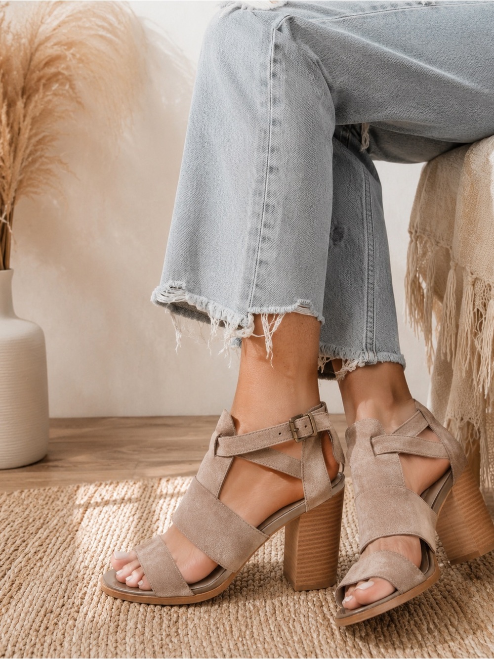 Women's “Cora” Taupe Suede Block‎ Heel Sandals